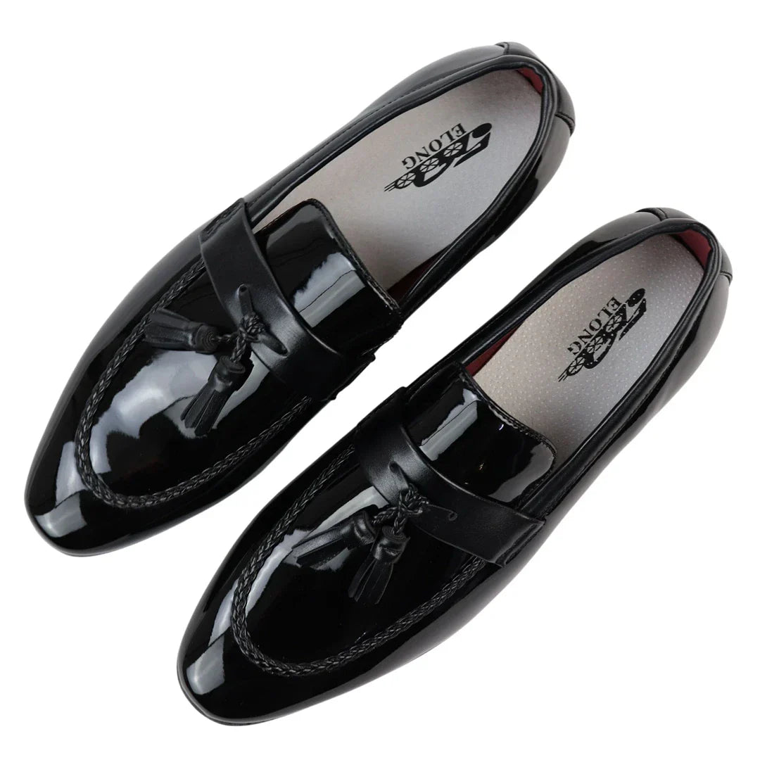 Men's Patent Tassel Slip On Black Loafers