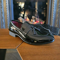 Men's Patent Tassel Slip On Black Loafers