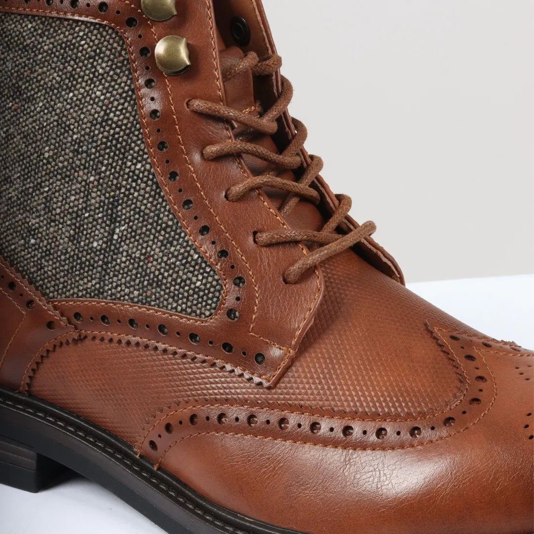 Men's Lace Up Brogue Tan Brown Ankle Boots