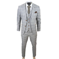 Francis Men's Grey 3-Piece Wedding Suit with Tan Brown Check and Velvet Trim