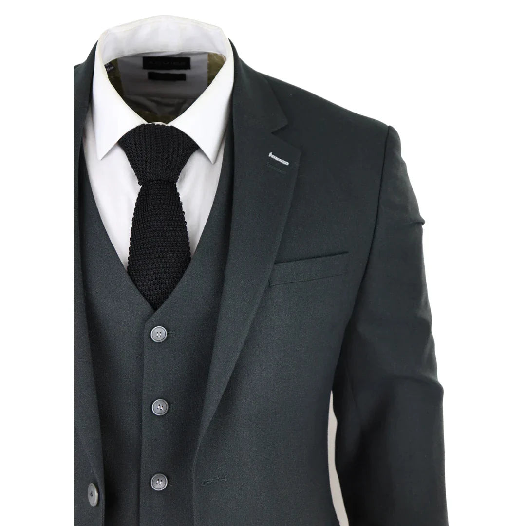 Mens Tweed Olive Green 3 Piece Suit Tailored Fir Classic Vintage 1920s Wedding