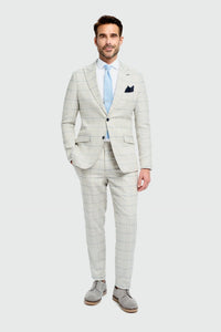 Gabriel - Men's Grey 2 Piece Linen Checked Suit