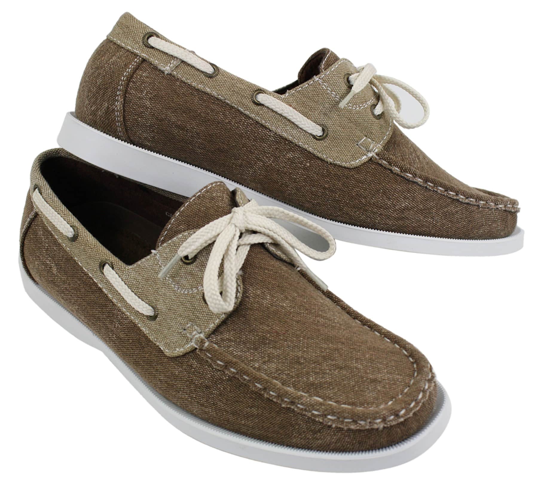 Mens Denim Canvas Retro Laced Moccasin Boat Deck Shoes Washed Navy Beige