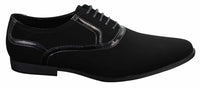 Mens Laced Black Shoes Smart Casual Suede Shiny Patent Leather Trim