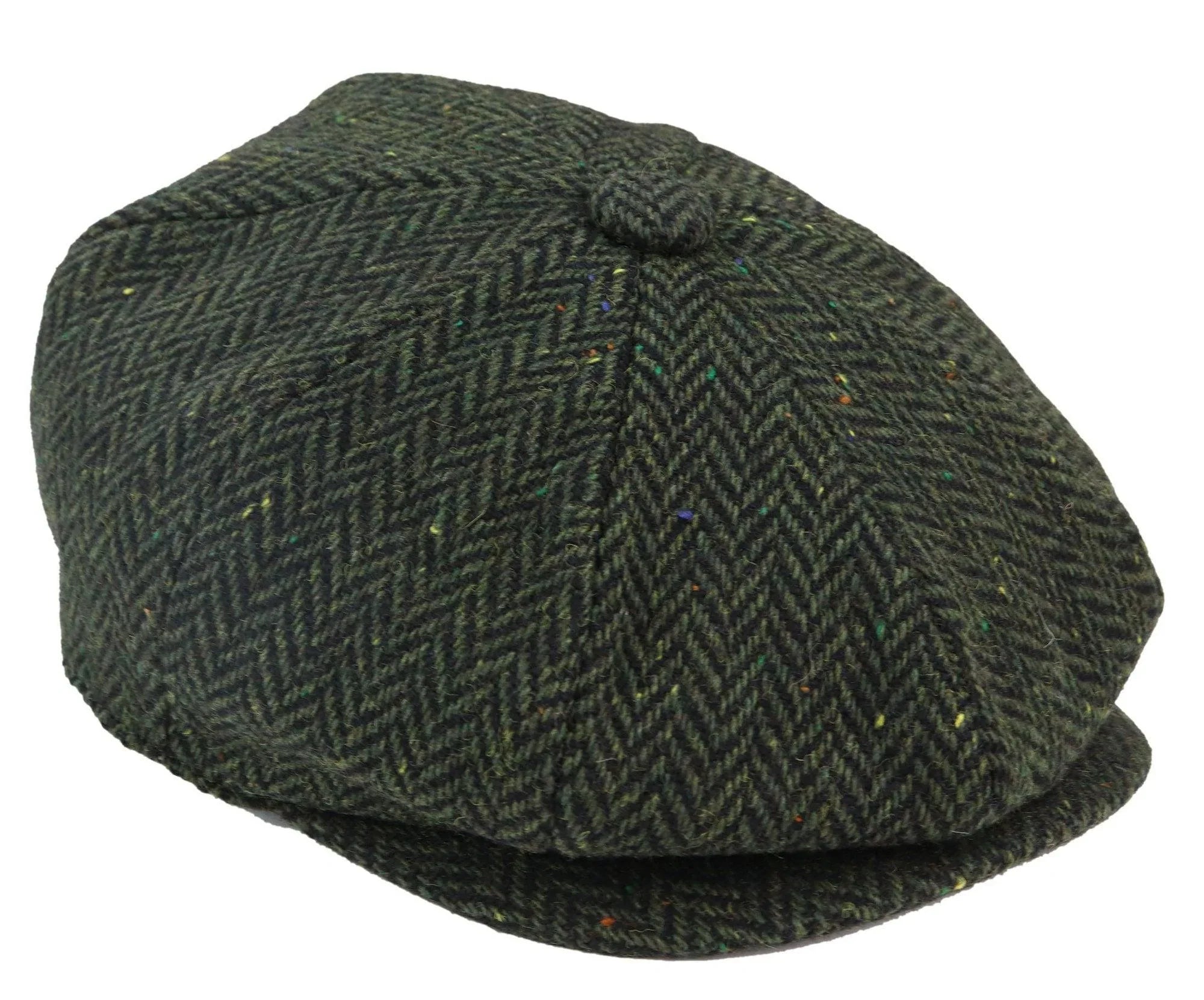 Mens Herringbone Tweed 8 Panel Cap Olive