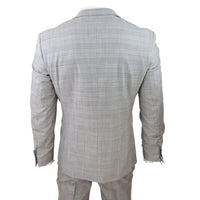 Hugo Men's Light Grey 3-Piece Suit with Navy Blue Check and Velvet Trims