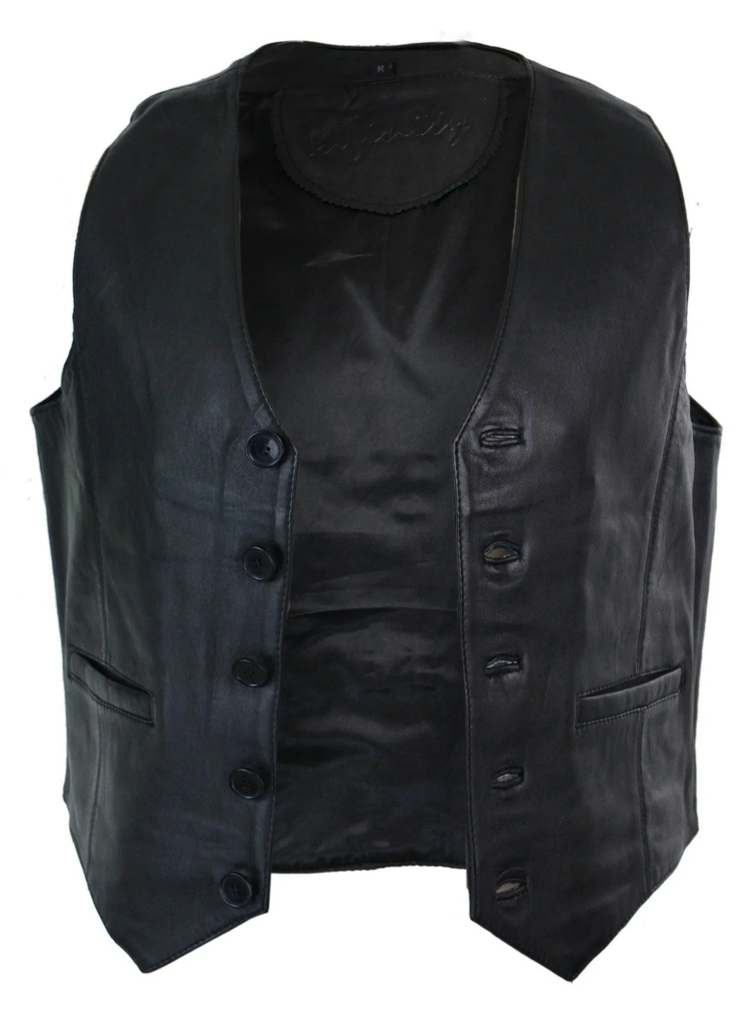 Infinity 153 Napa - Mens Real Leather Gilet Waistcoat Classic Vintage Retro Black