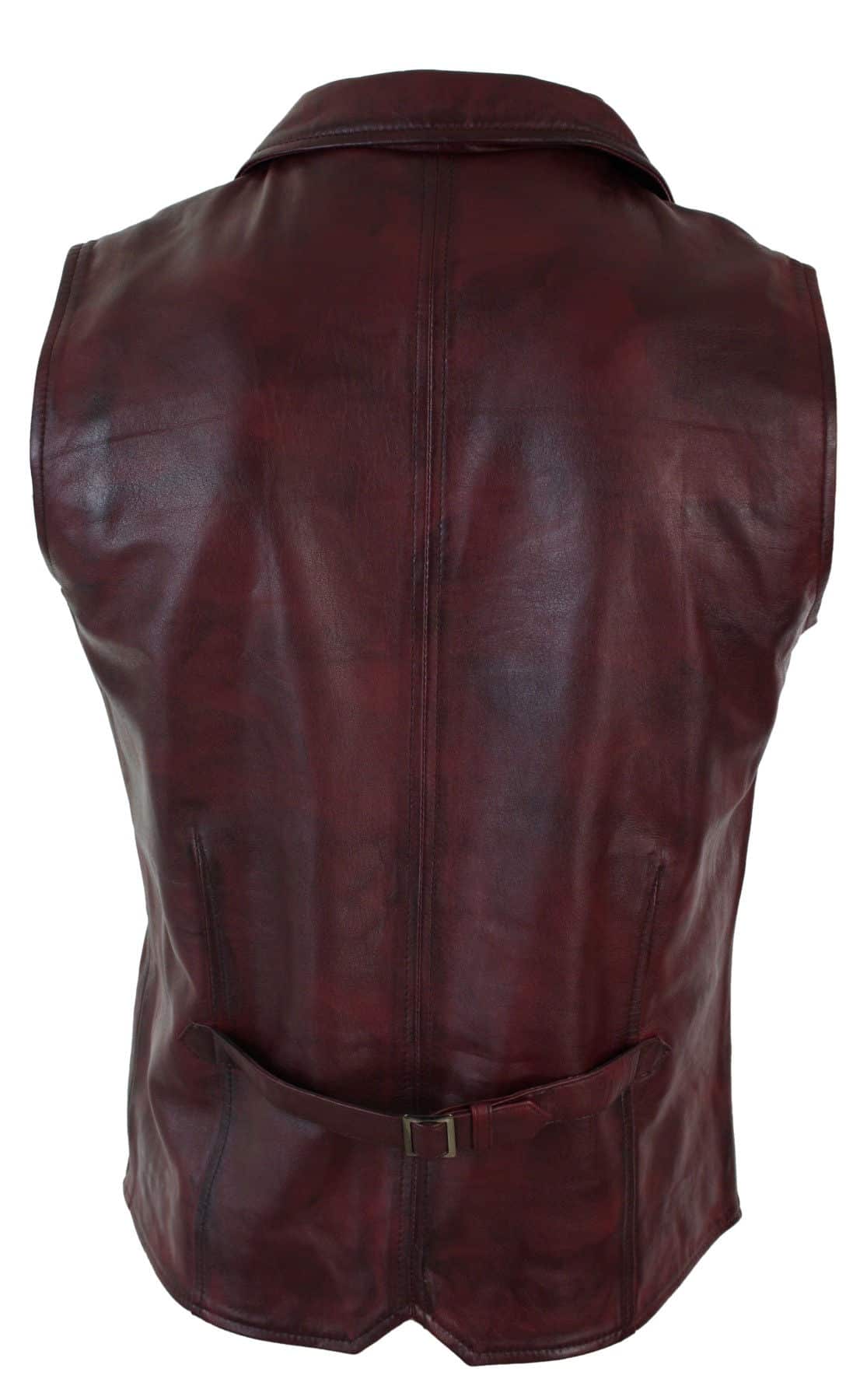 Mens Real Leather Tan Brown Black Smart Casual Gilet Waistcoat Vintage Retro-Burgundy