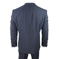 Mens 3 Piece Suit Pin Stripe Navy Classic Vintage Retro 1920s Tailored Fit Wedding