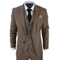 James Men's 3-Piece Plain Brown Suit with Classic Fit