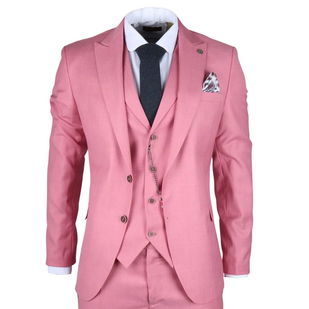 James Men's 3-Piece Pink Tailored Fit Suit