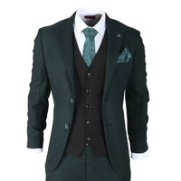 Jasper - Men's 3 Piece Olive Green Suit With Black Waistcoat