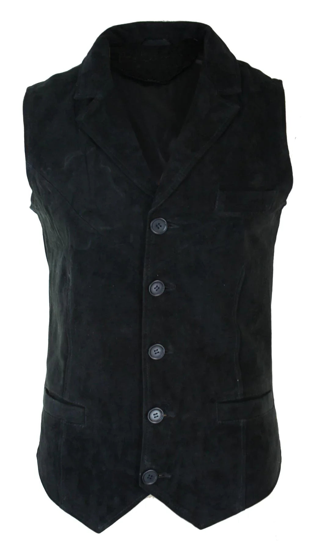Mens Real Suede Leather Black Smart Casual Gilet Waistcoat Vintage Retro