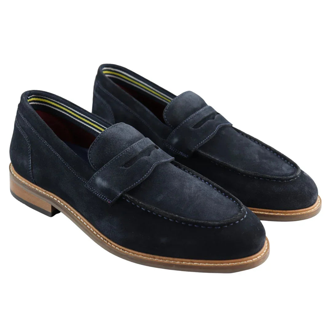 Mens Real Full Suede Slip On Loafers Boat Shoes Navy Smart Casual Classic Comfort Fit