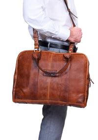 Real Leather Carry On Overnight Bag - Tan,