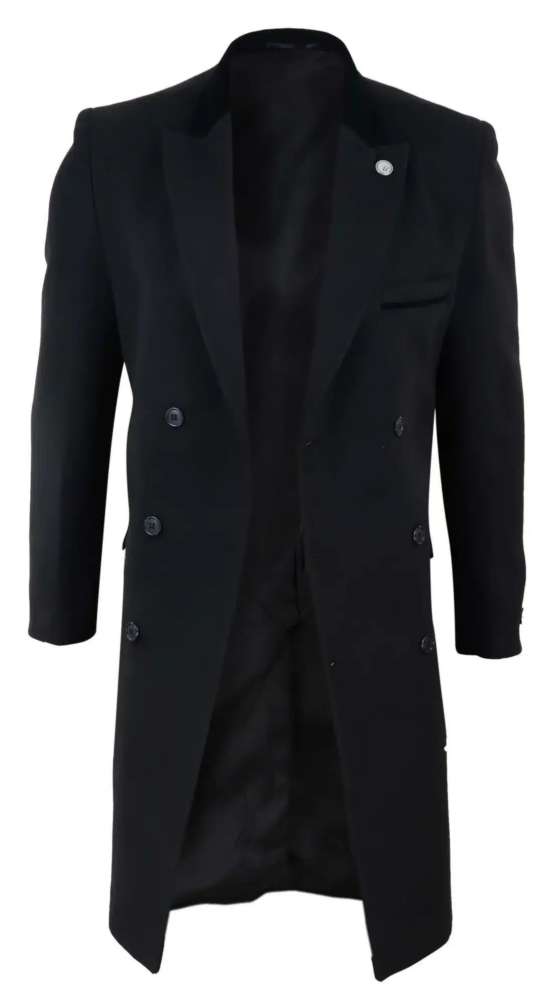 Mens 3/4 Long Double Breasted Black Overcoat