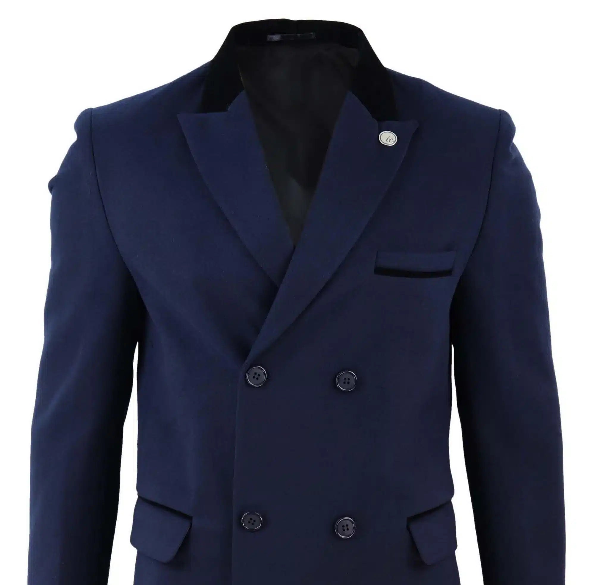 Mens 3/4 Long Double Breasted Navy Overcoat