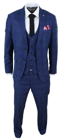Marc Darcy Jerry - Blue 3 Piece Check Suit