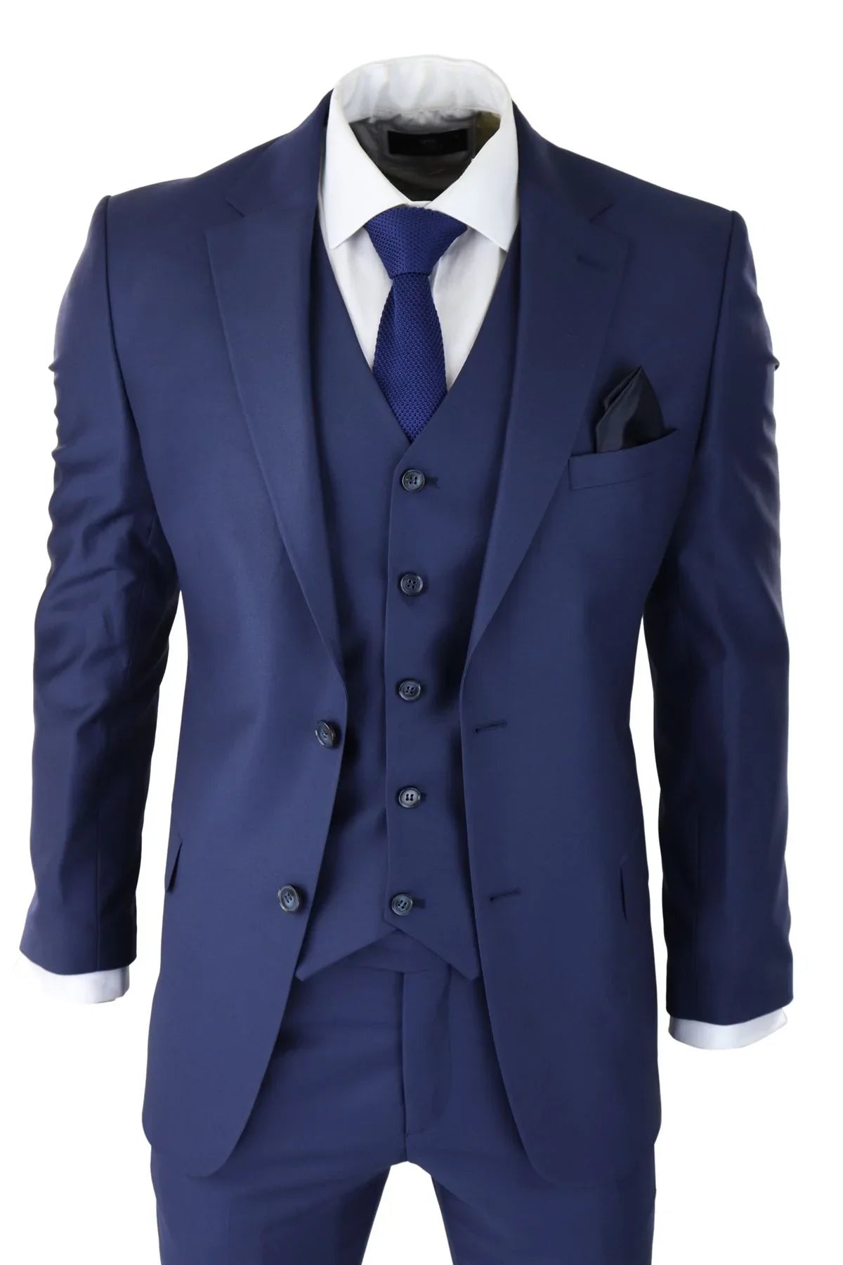 Mens Classic Navy Blue 3 Piece Suit Slim Fit Vintage Retro Smart Formal Wedding