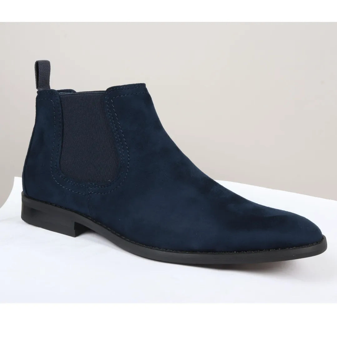 Men's Slip On Navy Suede Leather Lined Chelsea Boots