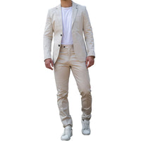 Mario - Men's 2 Piece Summer Suit Beige Office Wedding Classic Italian