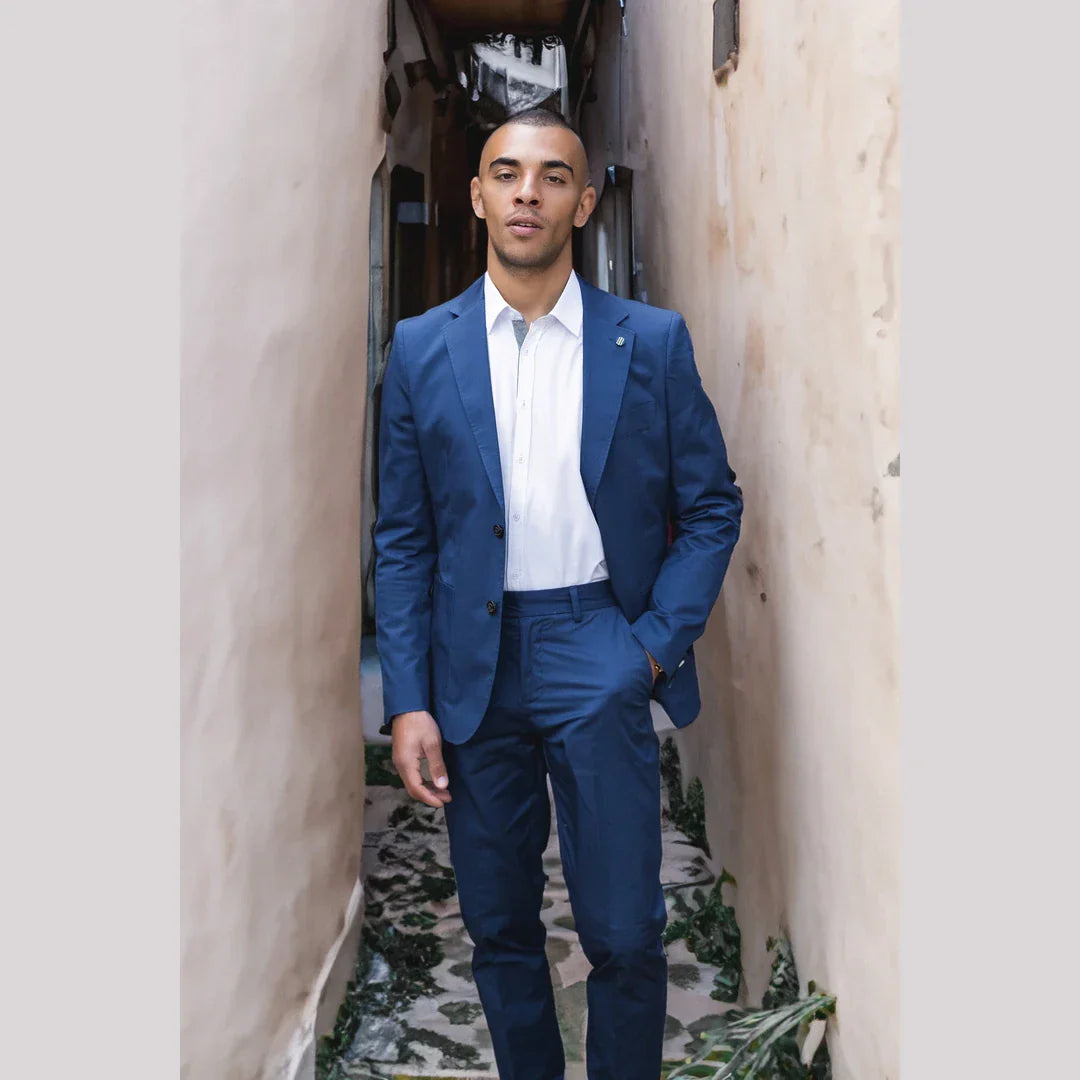 Mario - Men's 2 Piece Summer Suit Blue Office Wedding Classic Italian