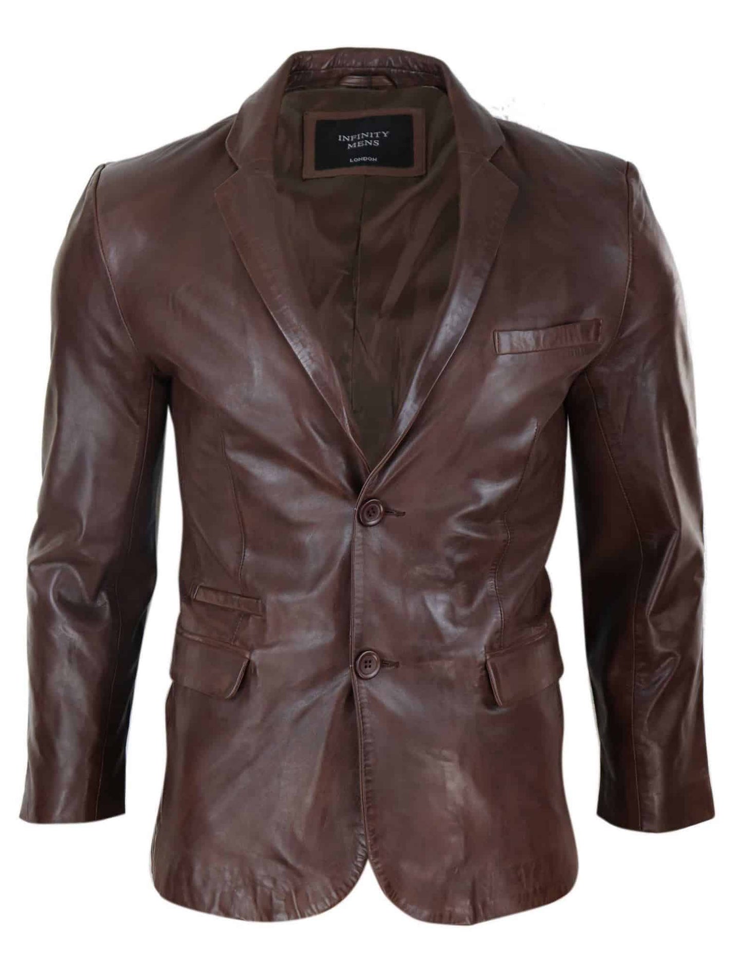 Mens Slim Fit Brown Leather Blazer