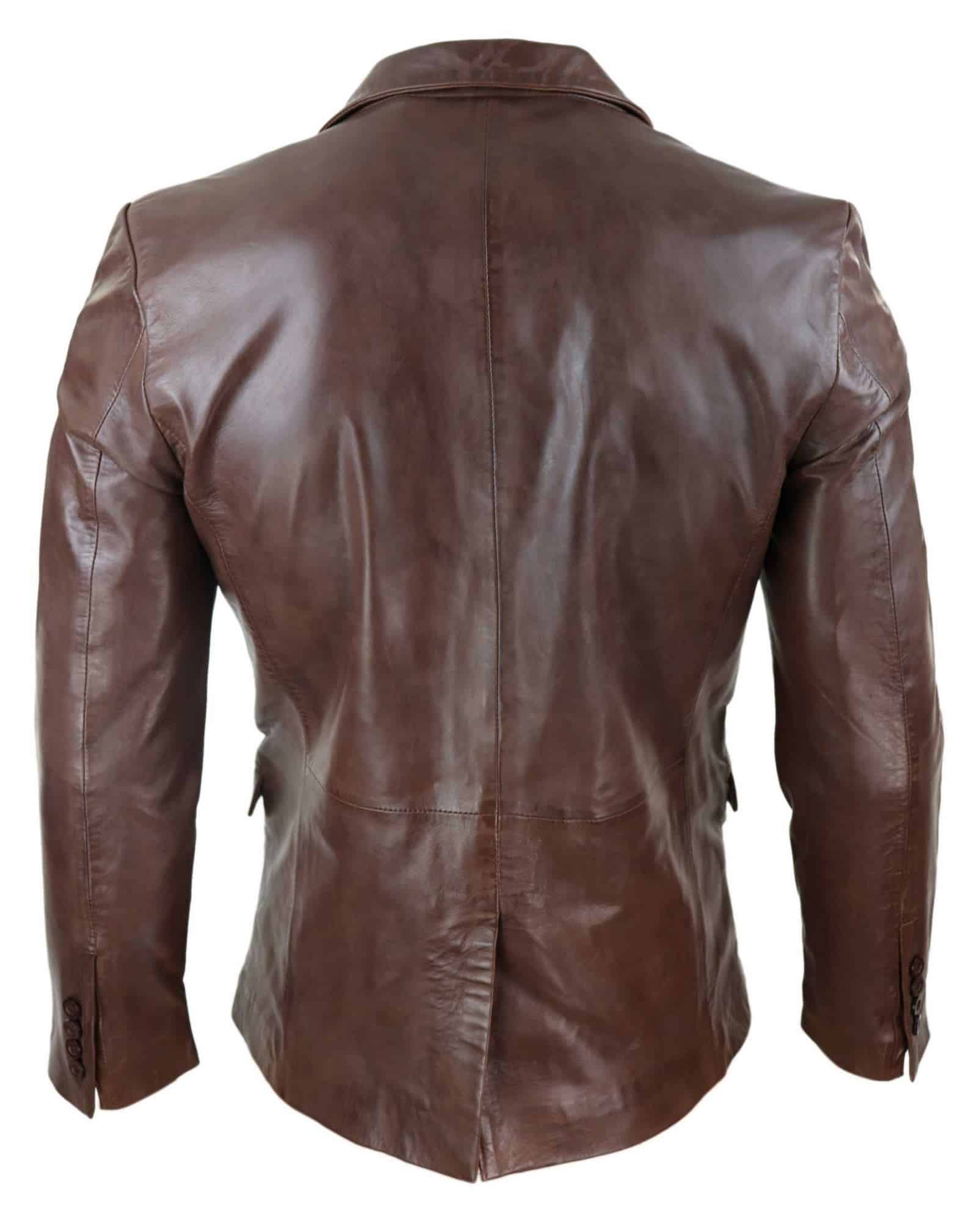 Mens Slim Fit Brown Leather Blazer
