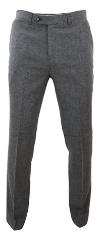 Mens Dark Grey Herringbone Tweed Trousers