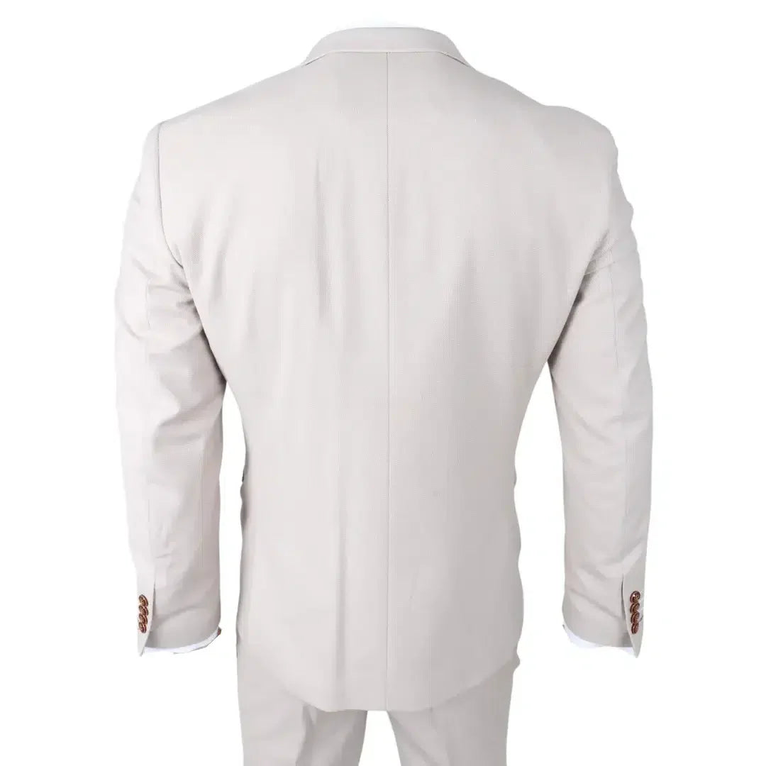 Mayfair - Men's 3 Piece Cream Suit With Navy Waistcoat
