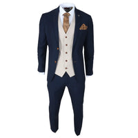 Mayfair - Men's 3 Piece Navy Suit With Cream Waistcoat