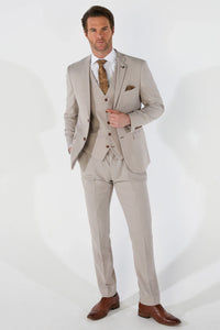 Mayfair - Men's 3 Peice Beige Birdseye Wedding Suit