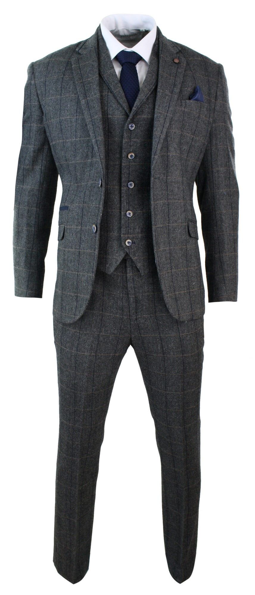 Cavani Albert - Men's Herringbone Tweed Check 3 Piece Suit - Charcoal