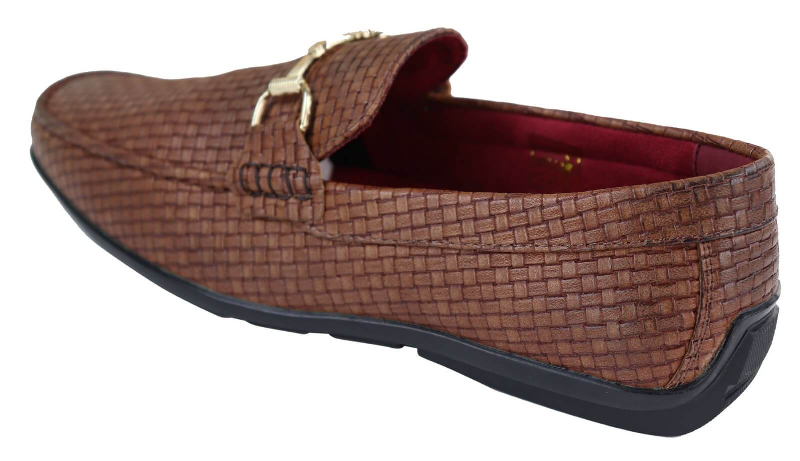 Mens Black Weave PU Leather Loafers