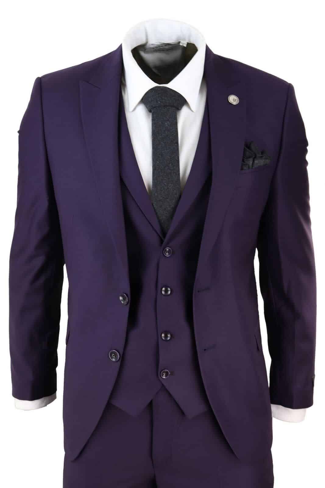 Mens Deep Purple 3 Piece Suit