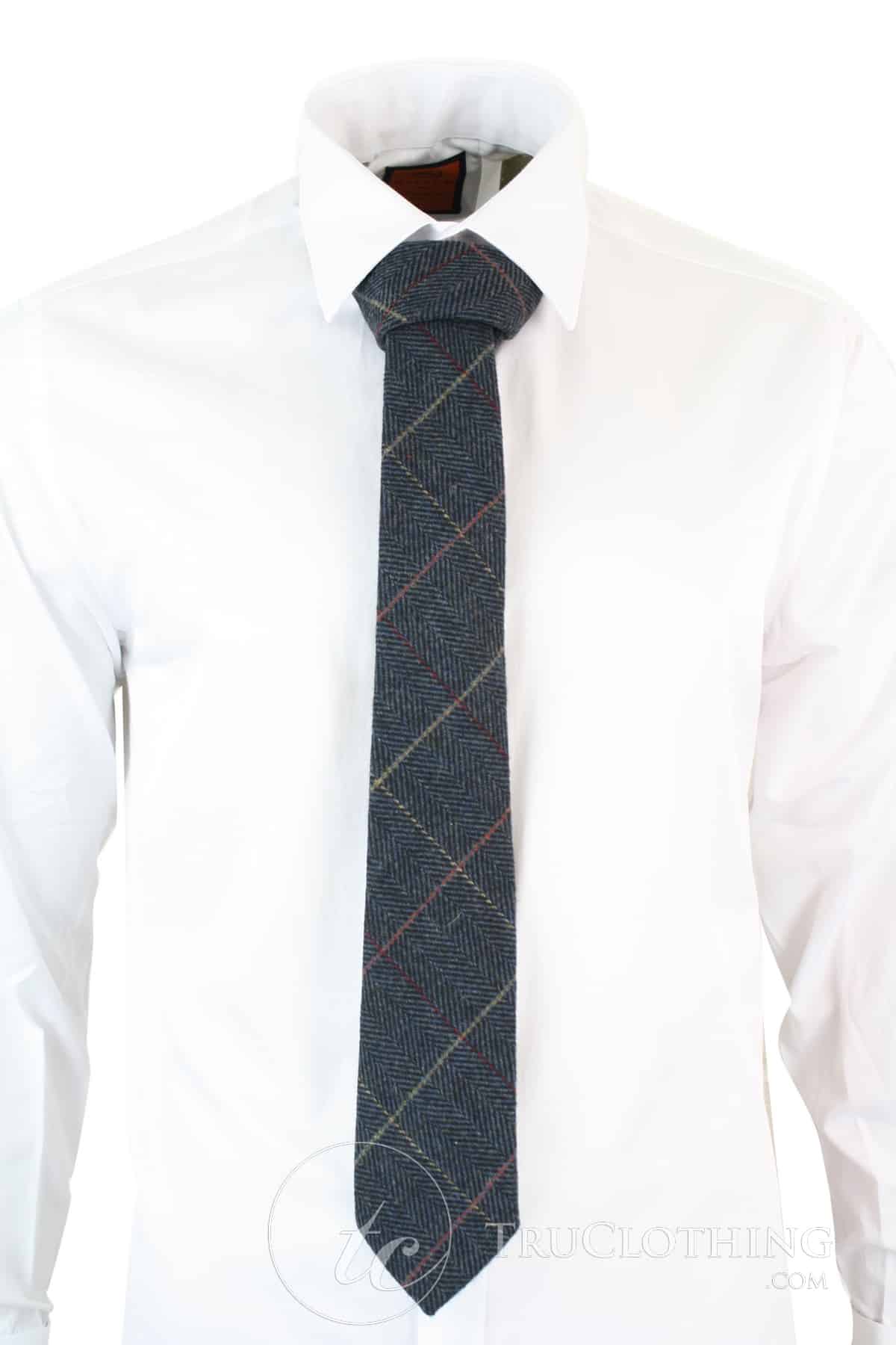Mens Tweed Herringbone Textured Marc Darcy Ties Classic Vintage Retro Scott Blue