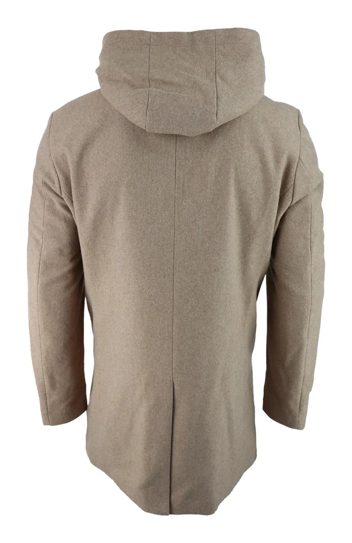 Mens 3/4 Long Overcoat Camel Jacket Coat Removable Hood Smart Casual Winter Warm Wool