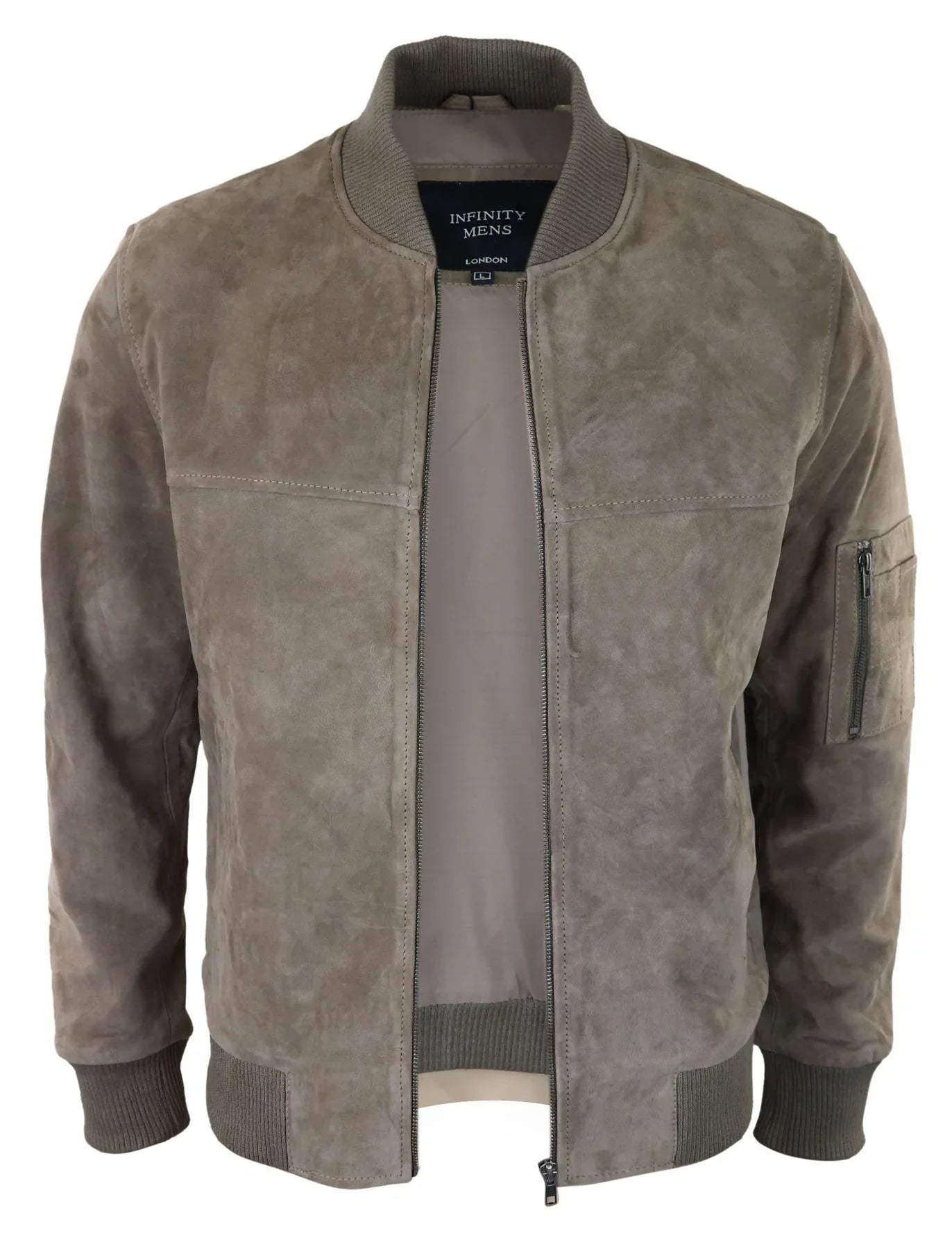 Mens Genuine Suede Bomber Jacket Leather Casual Varsity VIntage Smart Casual Beige