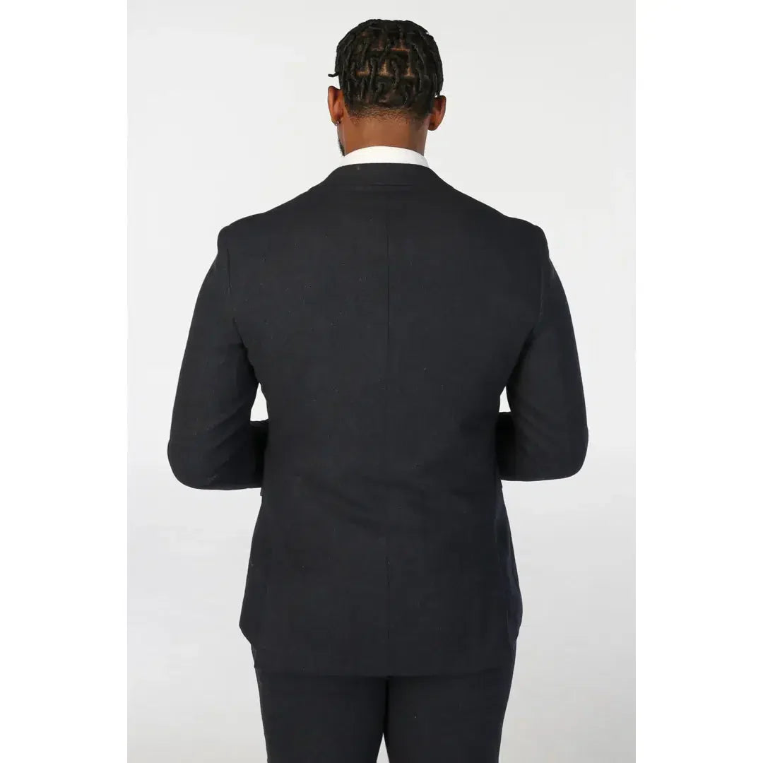 Oscar - Men's 3 Piece Navy Blue Wool Blend Tweed Suit