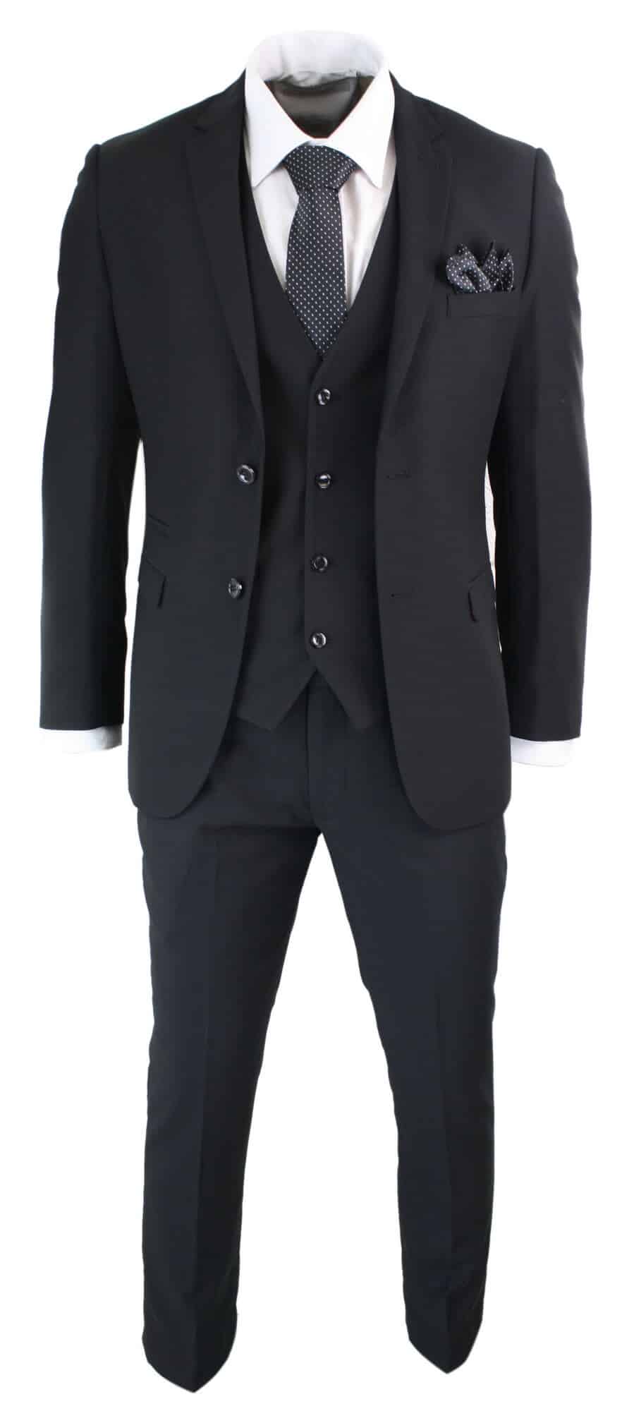 Paul Andrew Parker - Mens 3 Piece Black Tailored Fit Complete Suit Classic Door Man Mourning Funeral