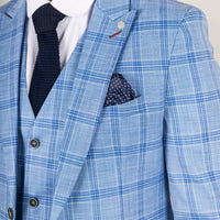 Plowman Men's Light Blue 3-Piece Checked Suit