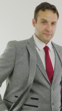 Men's Light Grey 3 Piece Tweed Herringbone Suit - STZ11