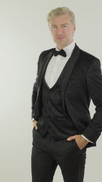 Mens Marc Darcy Velvet Paisley Black Fit 3 Piece Suit Tuxedo Dinner Jacket Wedding