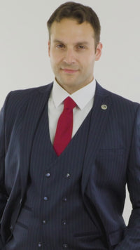 Mens 3 Piece Pinstripe Navy-Blue Suit