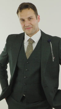 Mens 3 Piece Check Suit Tweed Olive Green Tailored Fit Wedding Peaky Classic