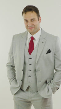 Mens 3 Piece Light Grey Black Check Suit Tailored Fit Retro Vintage Classic Smart