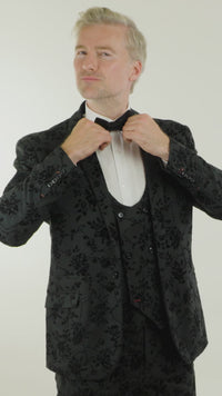 Mens Black 3 Piece Paisley Velvet Suit