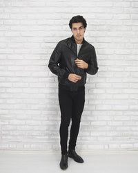 Lamb Real Leather Black Bomber Jacket for Men Regular Fit - B203