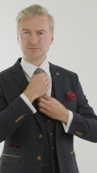 Mens Herringbone Tweed 3 Piece Navy Red Check Suit Vintage 1920s Tailored Fit