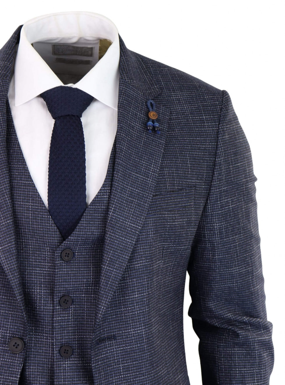 Navy-Blue Graph Check 3 Piece Suit - RK20-02